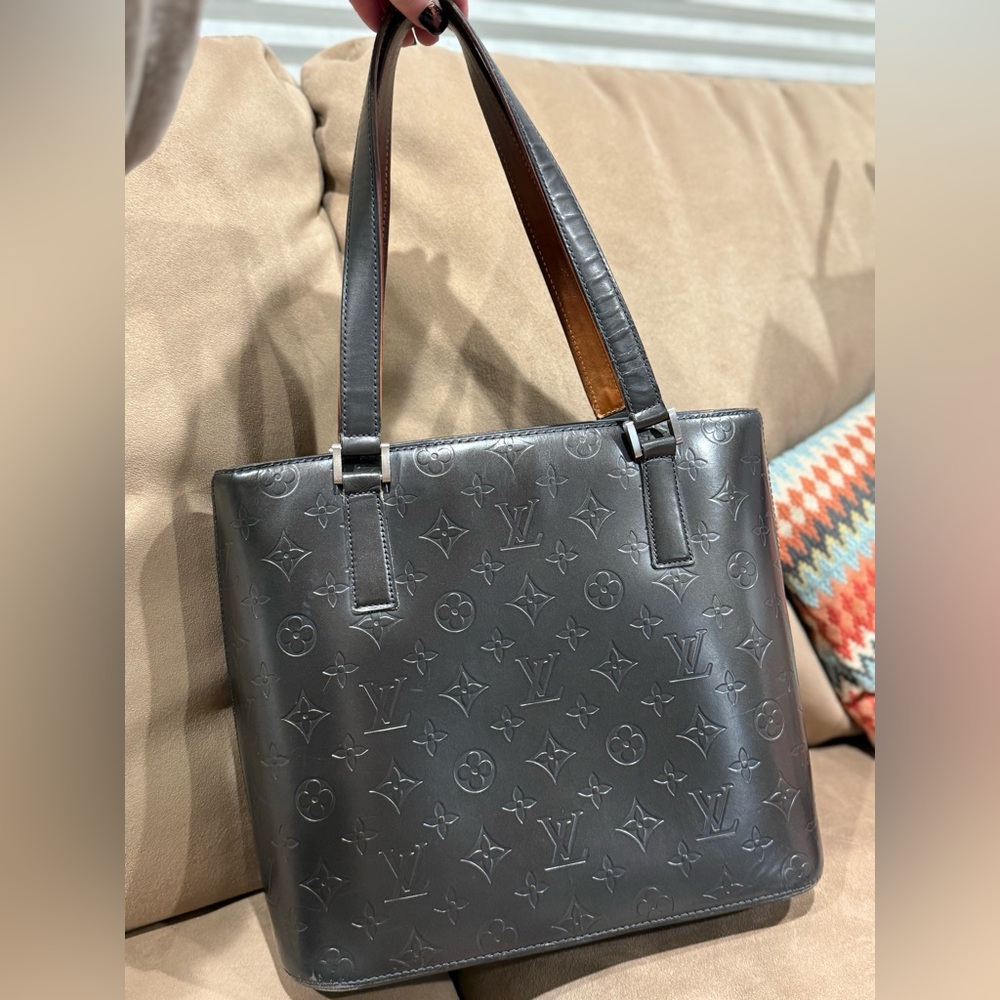 Rare Louis Vuitton Mat Stockton Vernis Tote Gray Leather